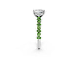 White gold Princess Cut Diamond Side Stone Solitaire Ring with Round with Peridot side stone and Four-Prong Setting_2