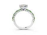 White gold Princess Cut Diamond Side Stone Solitaire Ring with Round with Peridot side stone and Four-Prong Setting_3