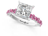 White gold Princess Cut Diamond Side Stone Solitaire Ring with Round with Pink Sapphire side stone and Four-Prong Setting_1