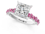 White gold Princess Cut Diamond Side Stone Solitaire Ring with Round with Pink Sapphire side stone and Four-Prong Setting_1