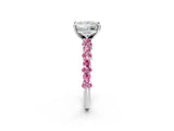 White gold Princess Cut Diamond Side Stone Solitaire Ring with Round with Pink Sapphire side stone and Four-Prong Setting_2