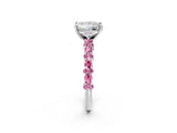 White gold Princess Cut Diamond Side Stone Solitaire Ring with Round with Pink Sapphire side stone and Four-Prong Setting_2
