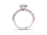 White gold Princess Cut Diamond Side Stone Solitaire Ring with Round with Pink Sapphire side stone and Four-Prong Setting_3