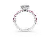 White gold Princess Cut Diamond Side Stone Solitaire Ring with Round with Pink Sapphire side stone and Four-Prong Setting_3