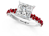 White gold Princess Cut Diamond Side Stone Solitaire Ring with Round with Ruby side stone and Four-Prong Setting_1