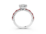 White gold Princess Cut Diamond Side Stone Solitaire Ring with Round with Ruby side stone and Four-Prong Setting_15