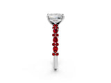 White gold Princess Cut Diamond Side Stone Solitaire Ring with Round with Ruby side stone and Four-Prong Setting_2