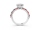 White gold Princess Cut Diamond Side Stone Solitaire Ring with Round with Ruby side stone and Four-Prong Setting_3