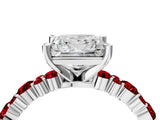 White gold Princess Cut Diamond Side Stone Solitaire Ring with Round with Ruby side stone and Four-Prong Setting_4