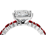 White gold Princess Cut Diamond Side Stone Solitaire Ring with Round with Ruby side stone and Four-Prong Setting_4