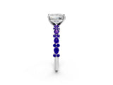 White gold Princess Cut Diamond Side Stone Solitaire Ring with Round with Tanzanite side stone and Four-Prong Setting_10