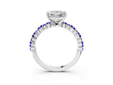 White gold Princess Cut Diamond Side Stone Solitaire Ring with Round with Tanzanite side stone and Four-Prong Setting_11