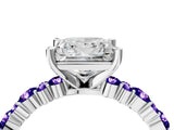 White gold Princess Cut Diamond Side Stone Solitaire Ring with Round with Tanzanite side stone and Four-Prong Setting_12
