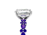 White gold Princess Cut Diamond Side Stone Solitaire Ring with Round with Tanzanite side stone and Four-Prong Setting_13