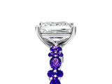 White gold Princess Cut Diamond Side Stone Solitaire Ring with Round with Tanzanite side stone and Four-Prong Setting_17