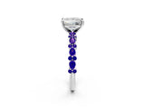 White gold Princess Cut Diamond Side Stone Solitaire Ring with Round with Tanzanite side stone and Four-Prong Setting_2
