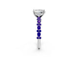 White gold Princess Cut Diamond Side Stone Solitaire Ring with Round with Tanzanite side stone and Four-Prong Setting_2