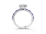 White gold Princess Cut Diamond Side Stone Solitaire Ring with Round with Tanzanite side stone and Four-Prong Setting_3