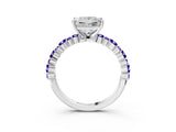 White gold Princess Cut Diamond Side Stone Solitaire Ring with Round with Tanzanite side stone and Four-Prong Setting_3