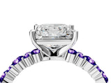 White gold Princess Cut Diamond Side Stone Solitaire Ring with Round with Tanzanite side stone and Four-Prong Setting_4