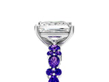 White gold Princess Cut Diamond Side Stone Solitaire Ring with Round with Tanzanite side stone and Four-Prong Setting_5