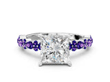 White gold Princess Cut Diamond Side Stone Solitaire Ring with Round with Tanzanite side stone and Four-Prong Setting_8