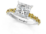 White gold Princess Cut Diamond Side Stone Solitaire Ring with Round with Yellow Sapphire side stone and Four-Prong Setting_1