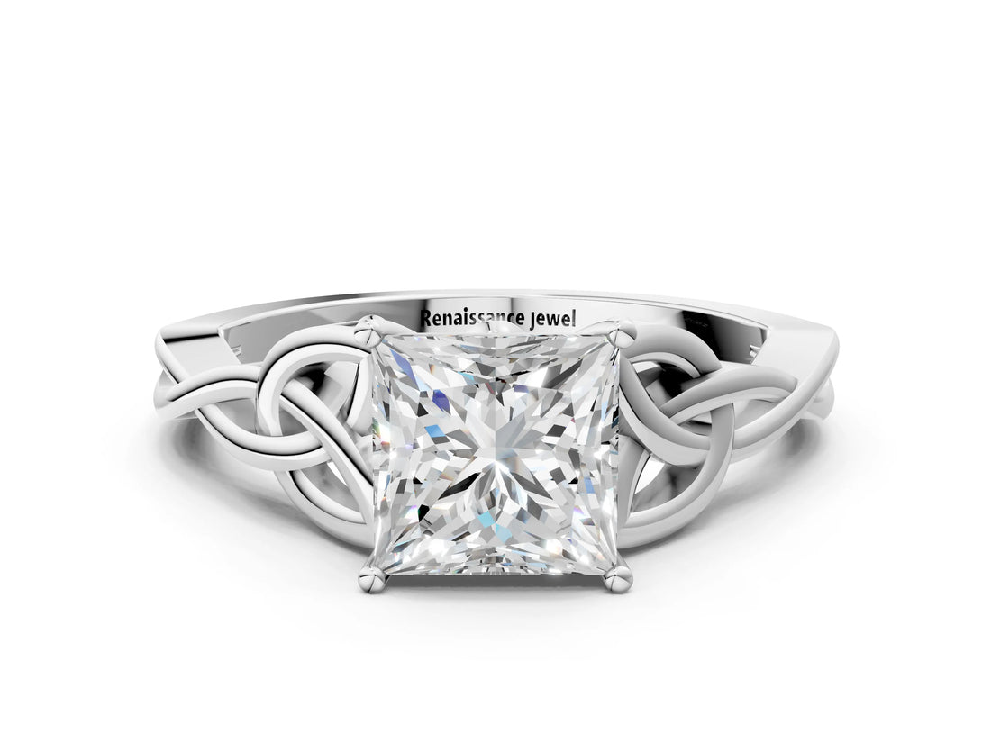 White gold Princess Cut Diamond Solitaire Celtic Knot Ring with Four-Prong Setting_130