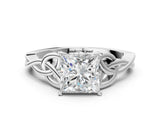 White gold Princess Cut Diamond Solitaire Celtic Knot Ring with Four-Prong Setting_130