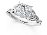 White gold Princess Cut Diamond Solitaire Celtic Knot Ring with Four-Prong Setting_131