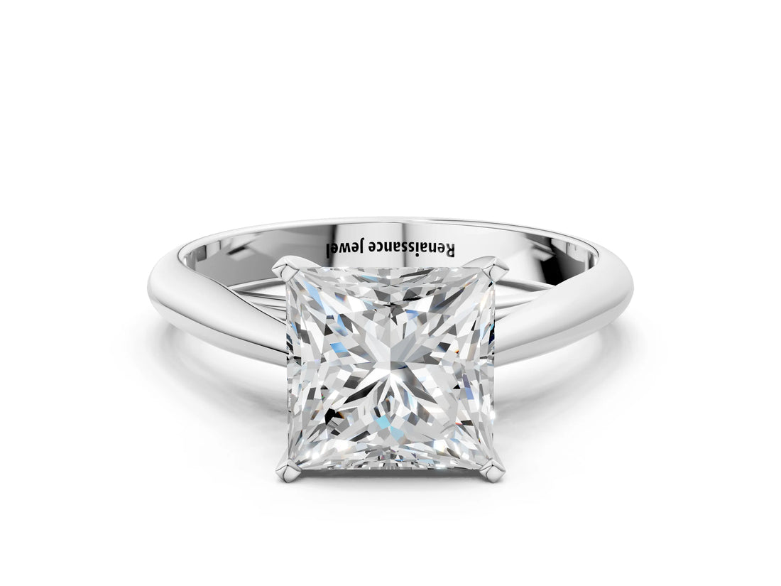White gold Princess Cut Diamond Solitaire Engagement Ring with Cathedral Setting and Four-Prong Mount_272
