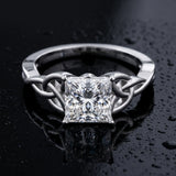 White gold Princess Cut Diamond Solitaire Engagement Ring with Celtic Knot Band and Four-Prong Setting_138