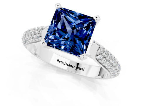 White gold Princess Cut Diamond Solitaire Engagement Ring with Pavé Band and Four-Prong Setting_1