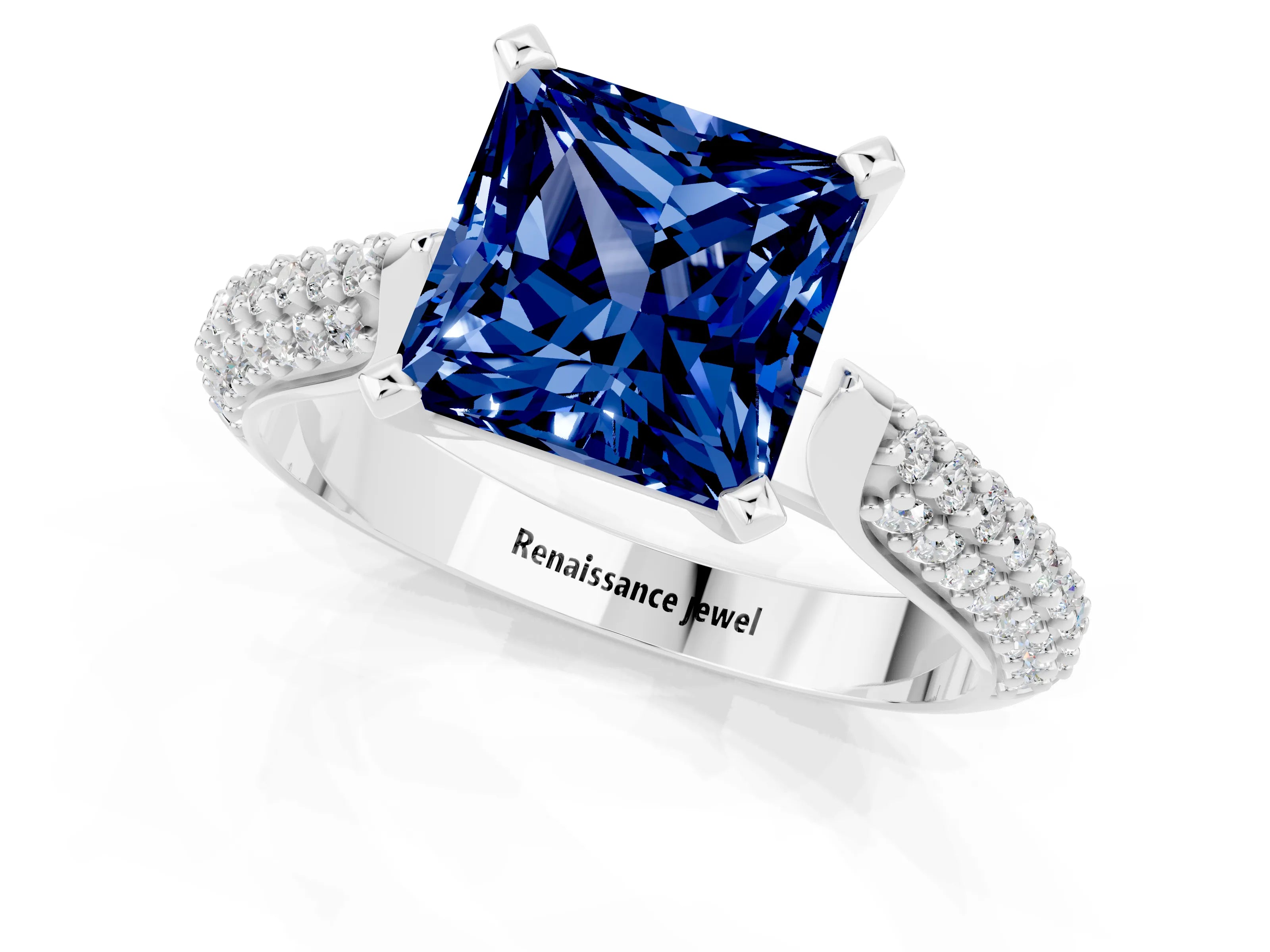 White gold Princess Cut Diamond Solitaire Engagement Ring with Pavé Band and Four-Prong Setting_1