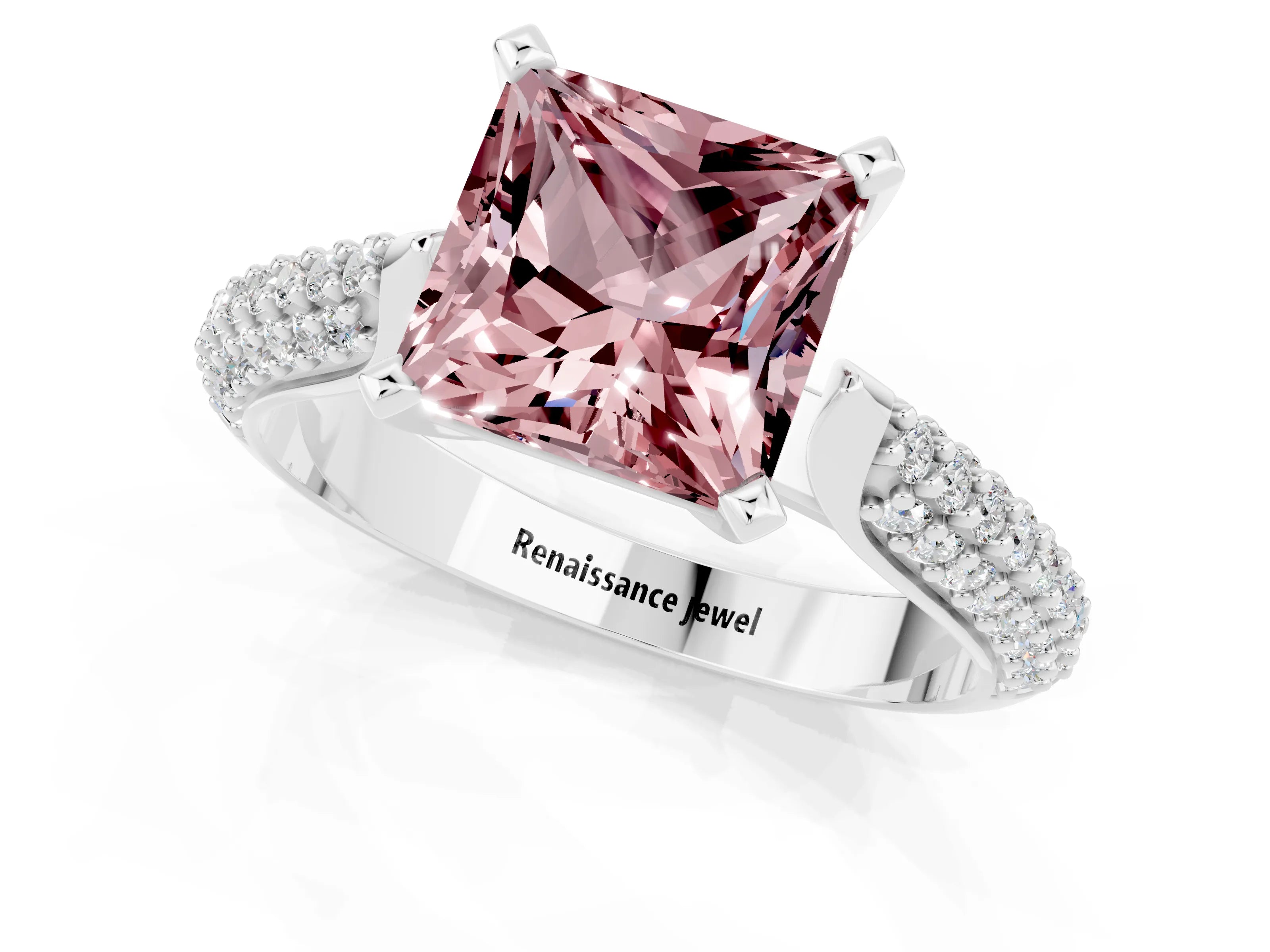 White gold Princess Cut Diamond Solitaire Engagement Ring with Pavé Band and Four-Prong Setting_1