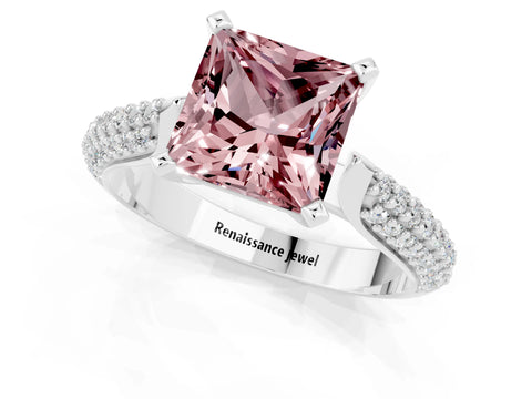 White gold Princess Cut Diamond Solitaire Engagement Ring with Pavé Band and Four-Prong Setting_1