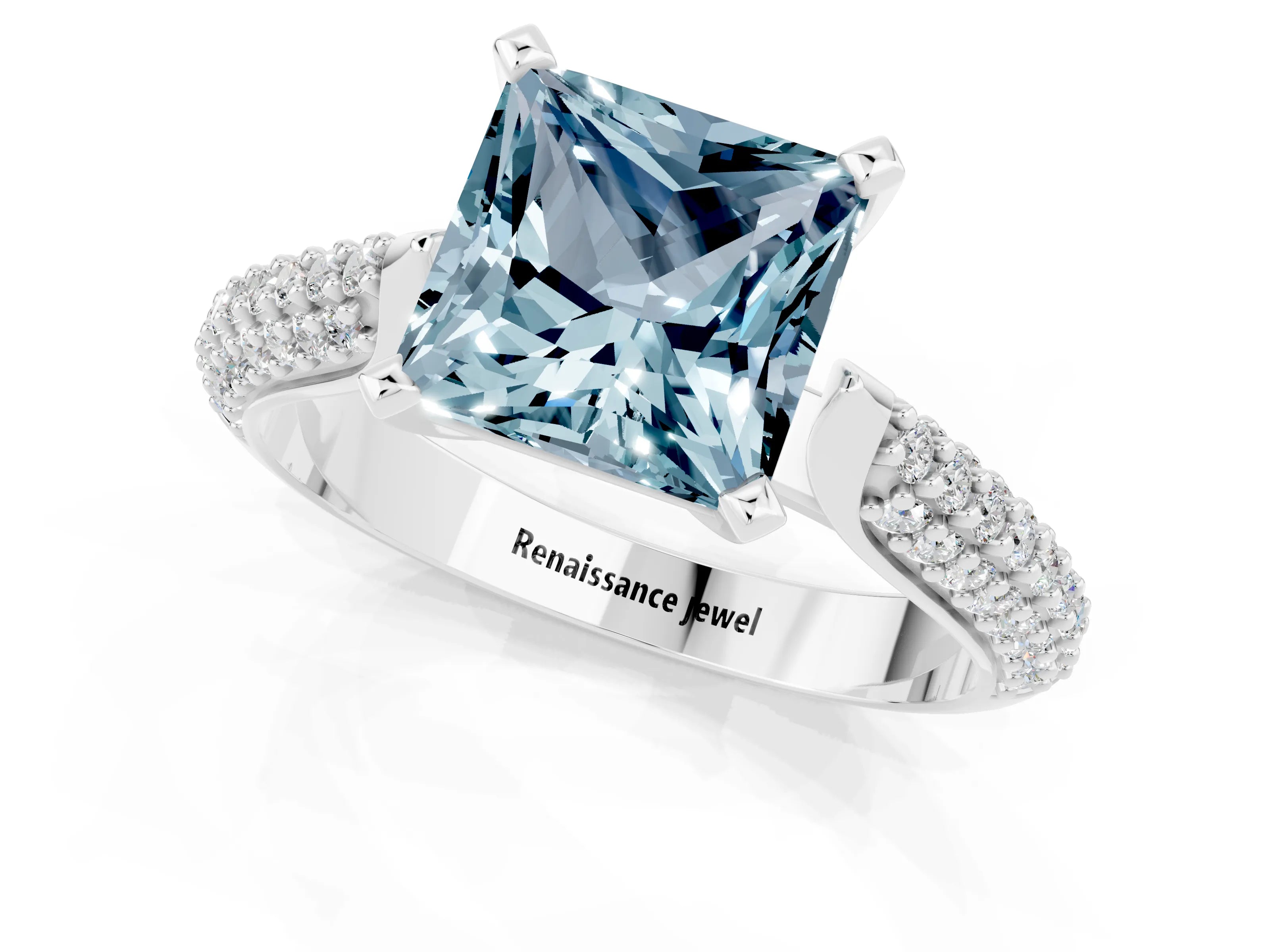 White gold Princess Cut Diamond Solitaire Engagement Ring with Pavé Band and Four-Prong Setting_1