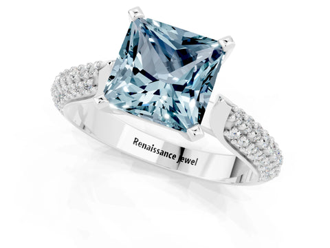 White gold Princess Cut Diamond Solitaire Engagement Ring with Pavé Band and Four-Prong Setting_1