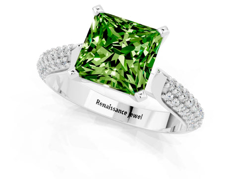 White gold Princess Cut Diamond Solitaire Engagement Ring with Pavé Band and Four-Prong Setting_1