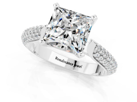 White gold Princess Cut Diamond Solitaire Engagement Ring with Pavé Band and Four-Prong Setting_1