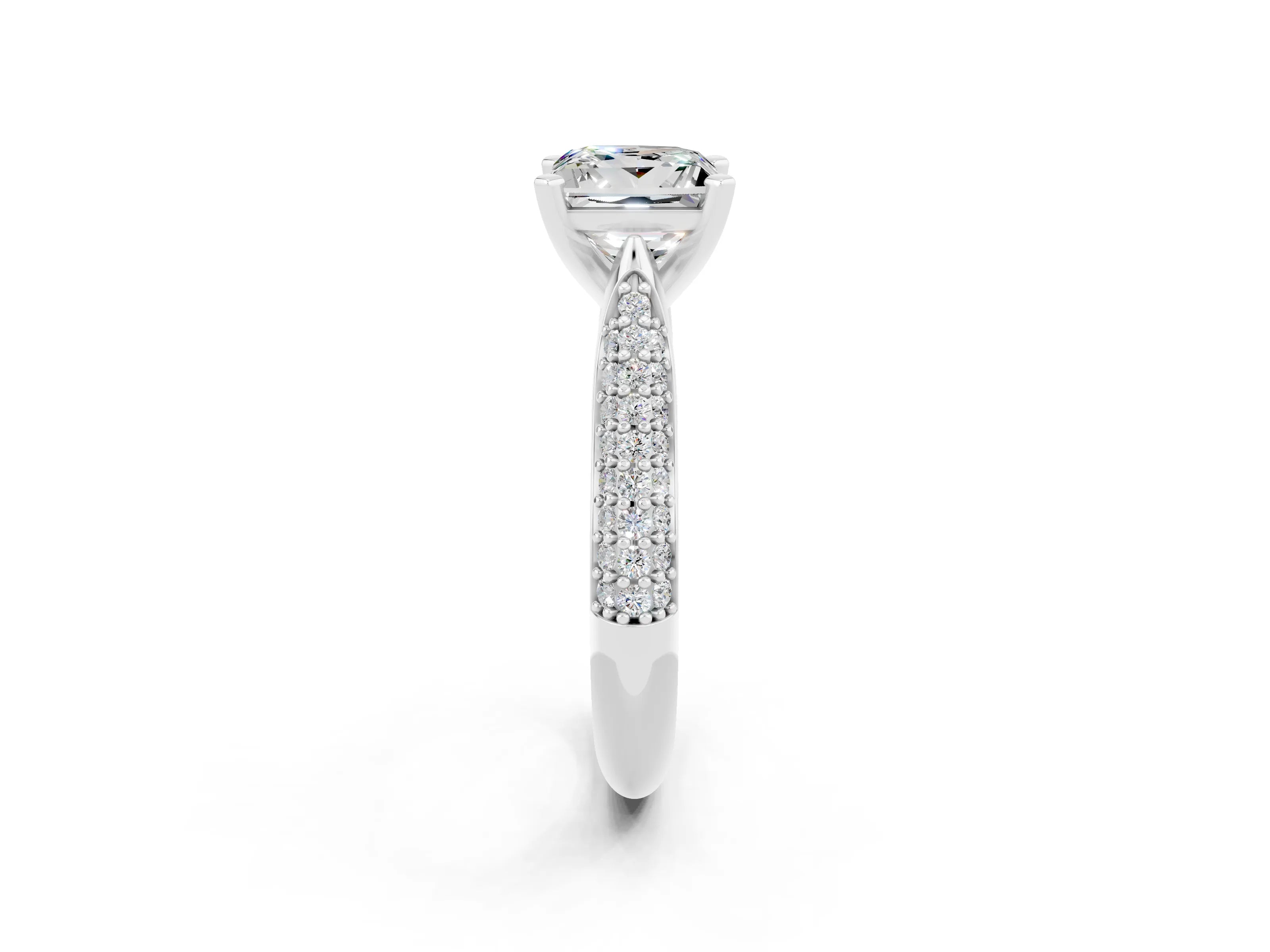 White gold Princess Cut Diamond Solitaire Engagement Ring with Pavé Band and Four-Prong Setting_2