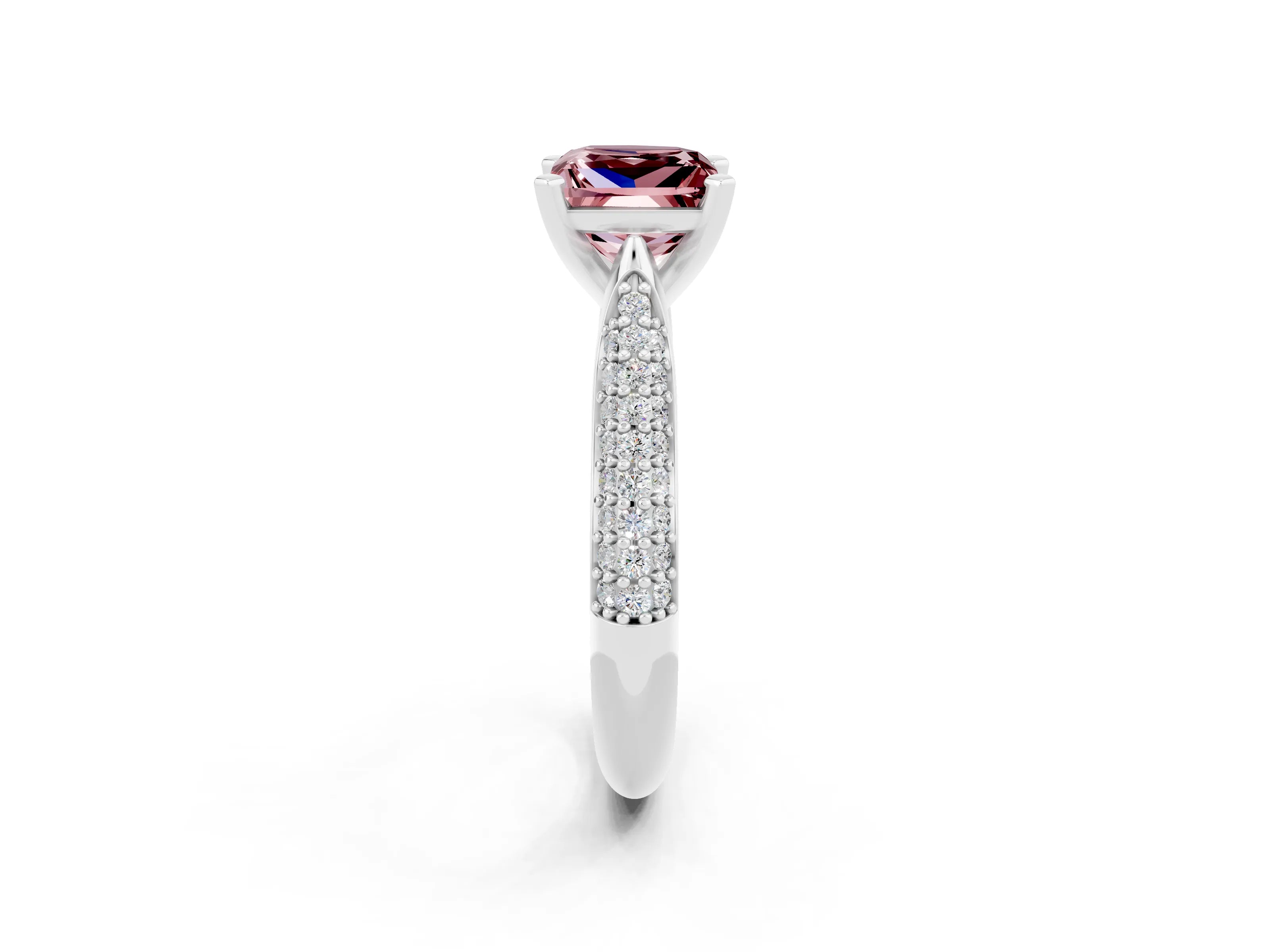 White gold Princess Cut Diamond Solitaire Engagement Ring with Pavé Band and Four-Prong Setting_2