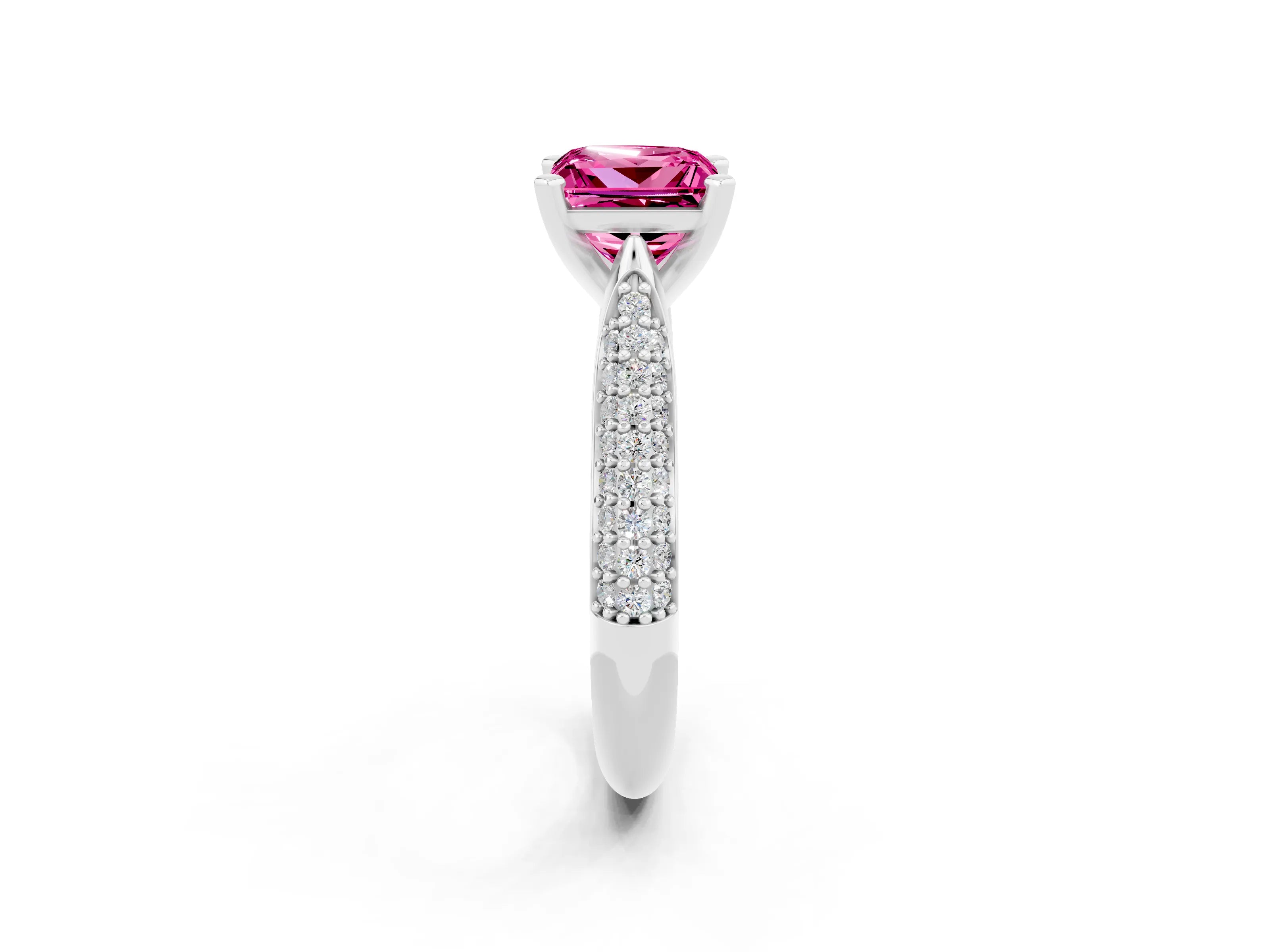 White gold Princess Cut Diamond Solitaire Engagement Ring with Pavé Band and Four-Prong Setting_2