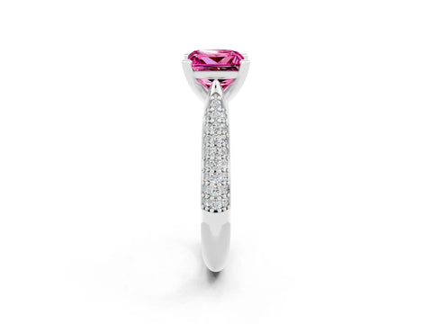 White gold Princess Cut Diamond Solitaire Engagement Ring with Pavé Band and Four-Prong Setting_2