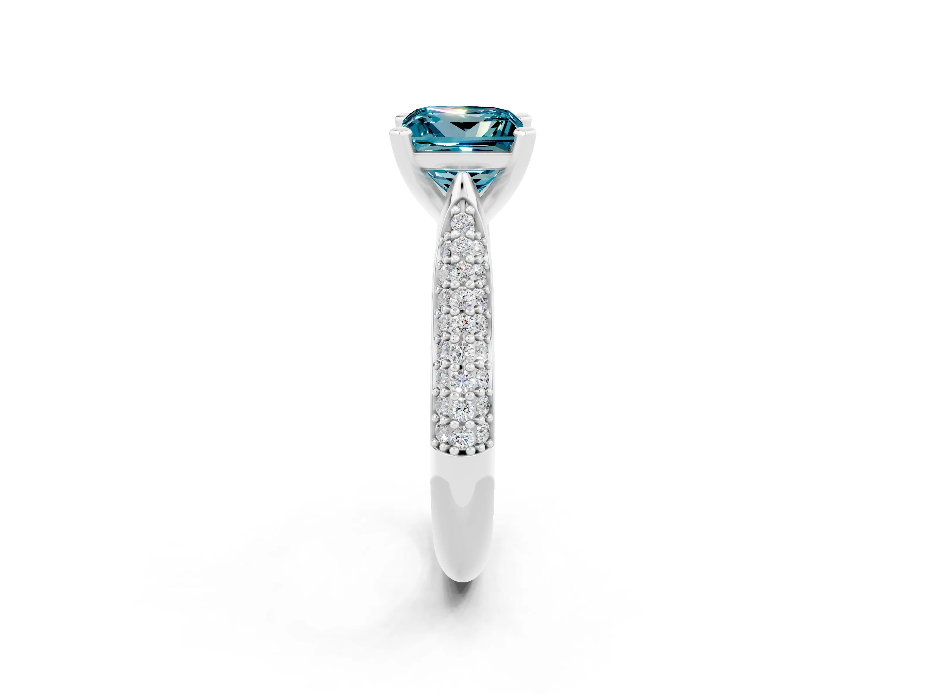 White gold Princess Cut Diamond Solitaire Engagement Ring with Pavé Band and Four-Prong Setting_2
