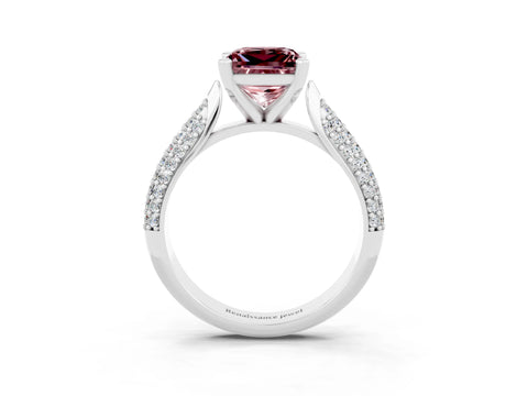 White gold Princess Cut Diamond Solitaire Engagement Ring with Pavé Band and Four-Prong Setting_3