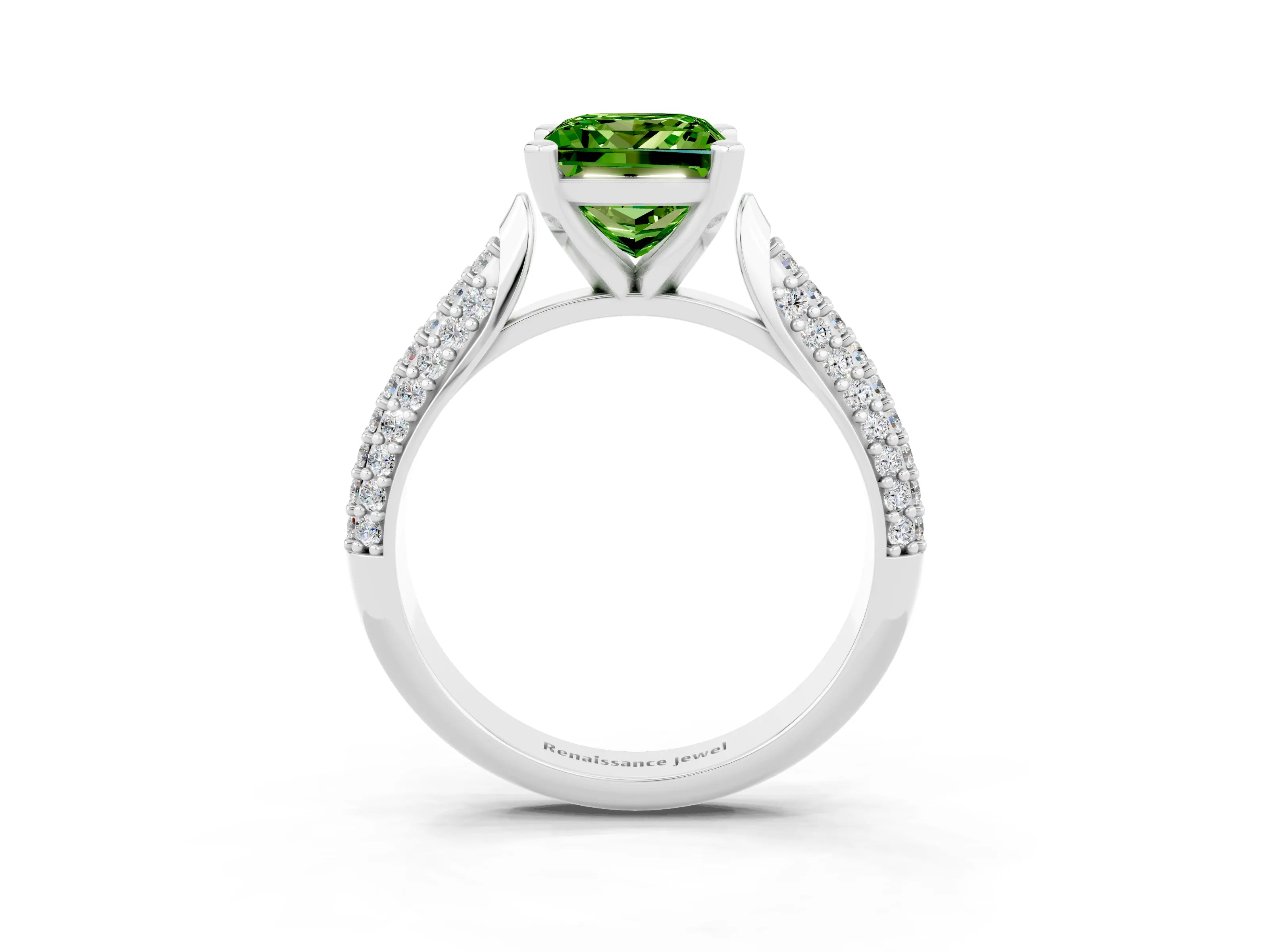 White gold Princess Cut Diamond Solitaire Engagement Ring with Pavé Band and Four-Prong Setting_3