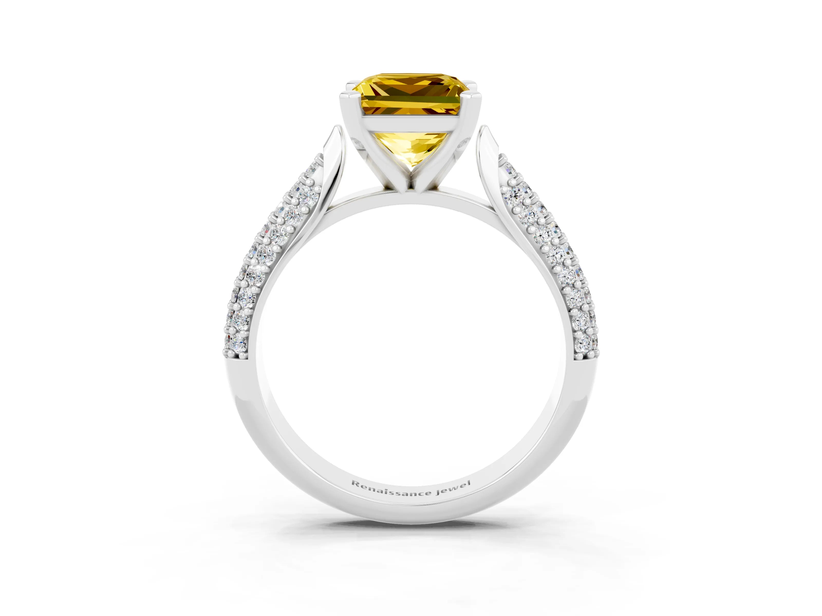 White gold Princess Cut Diamond Solitaire Engagement Ring with Pavé Band and Four-Prong Setting_3