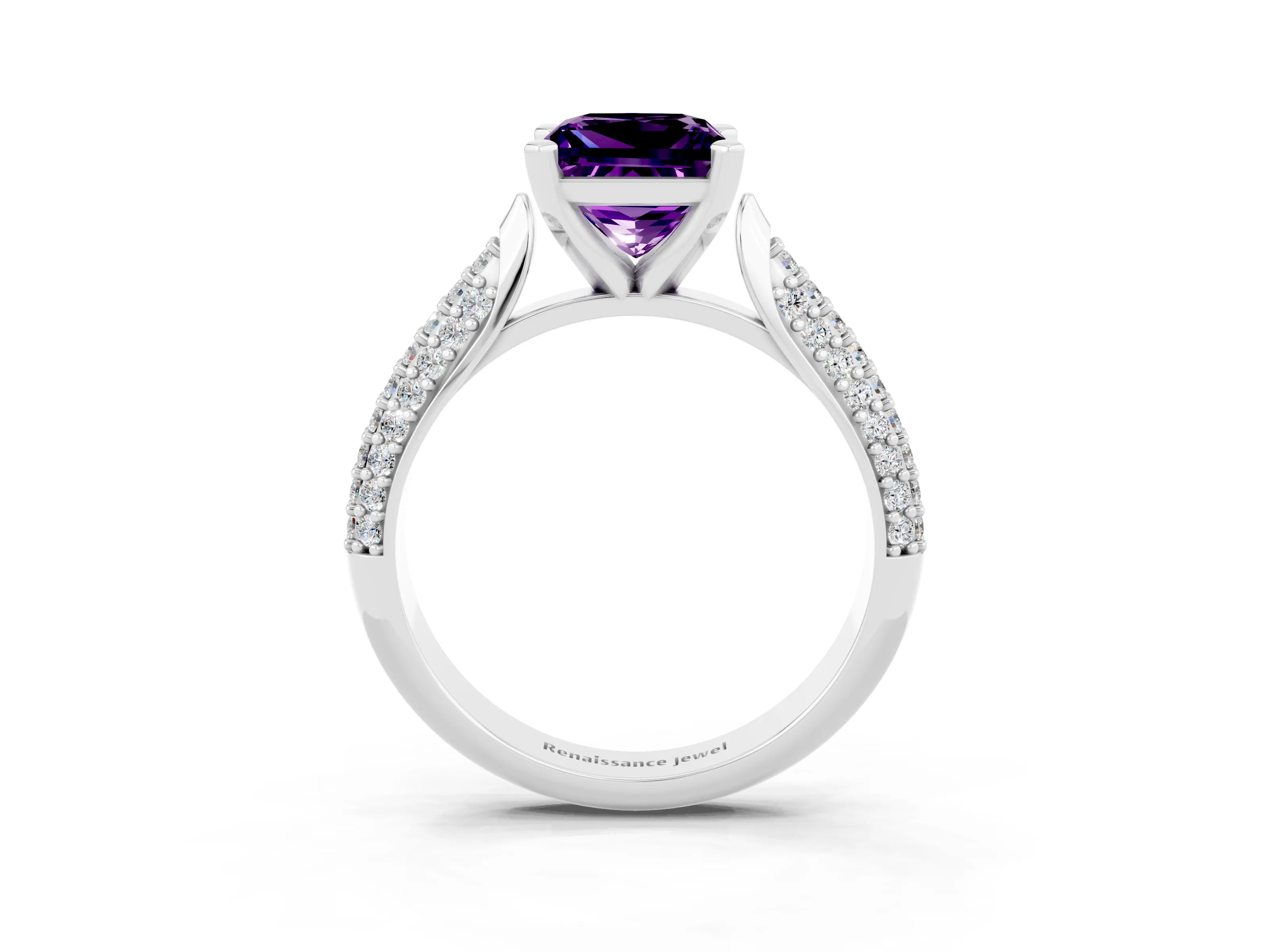 White gold Princess Cut Diamond Solitaire Engagement Ring with Pavé Band and Four-Prong Setting_3