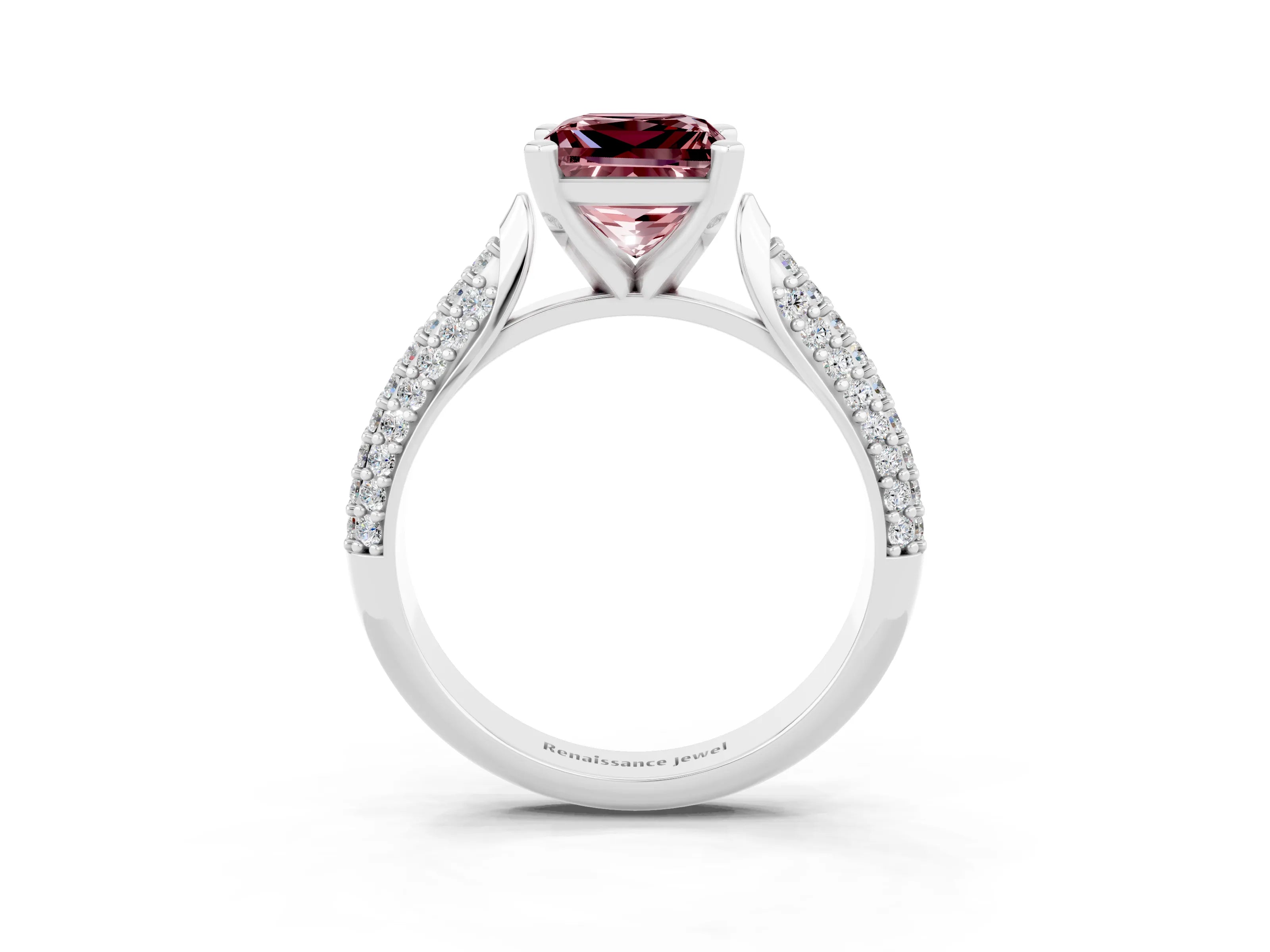 White gold Princess Cut Diamond Solitaire Engagement Ring with Pavé Band and Four-Prong Setting_3